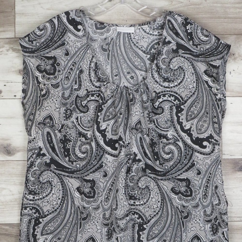 New York Co* Women's Short Sleeve Ballet Neck High/Low Curved Hem Blouse~ Large